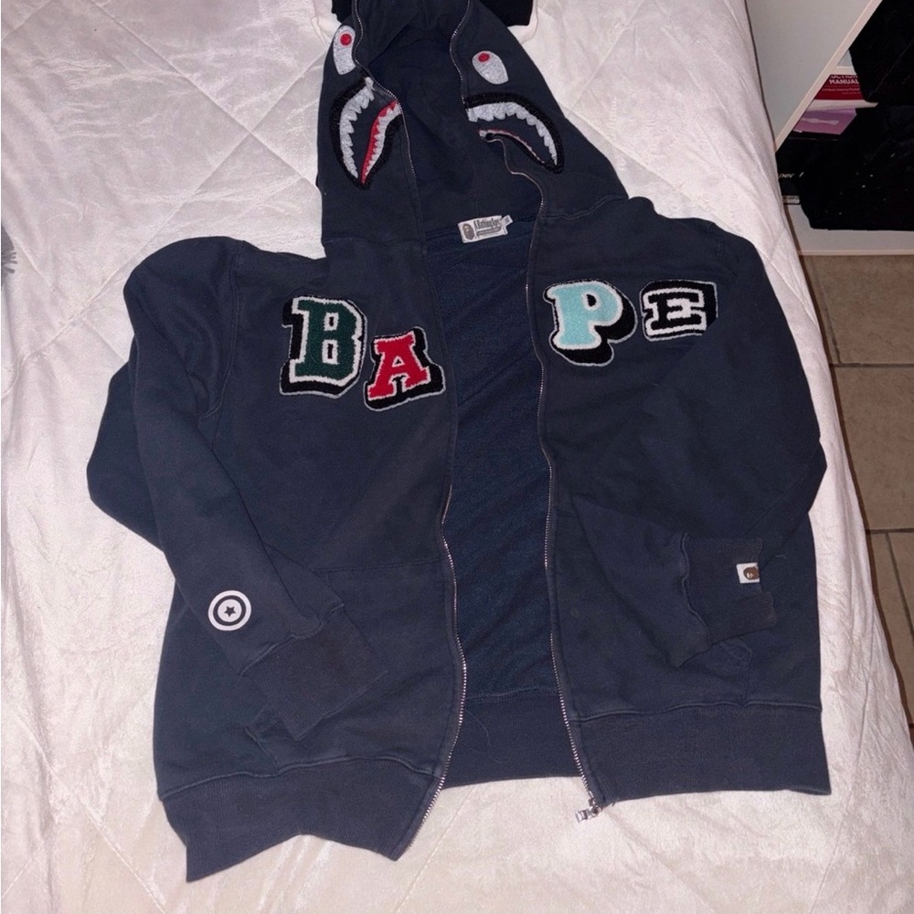 Bape Shark Hoodie - Navy and Red